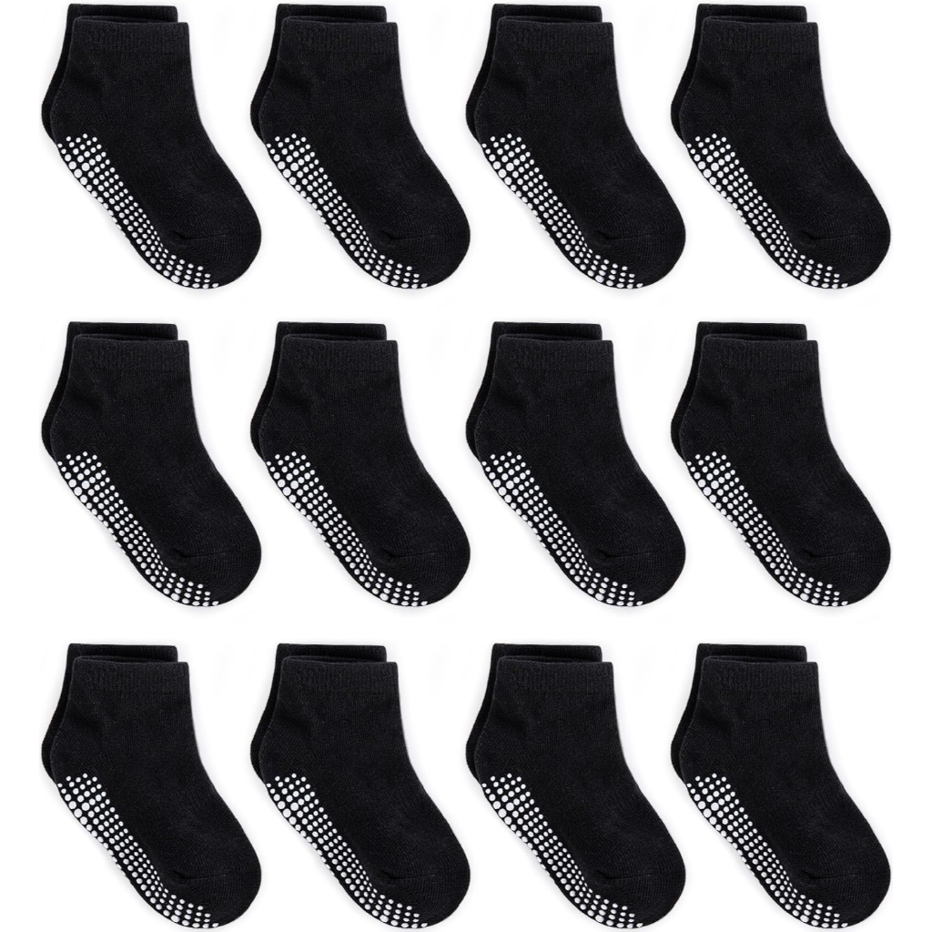 Pack Of 12 Baby Grip Socks With Non Skid Soles For Infants Toddlers And Kids