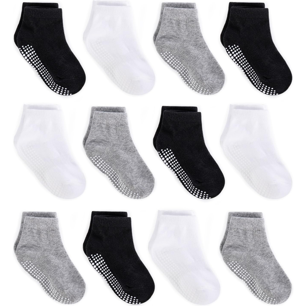 Pack Of 12 Baby Grip Socks With Non Skid Soles For Infants Toddlers And Kids