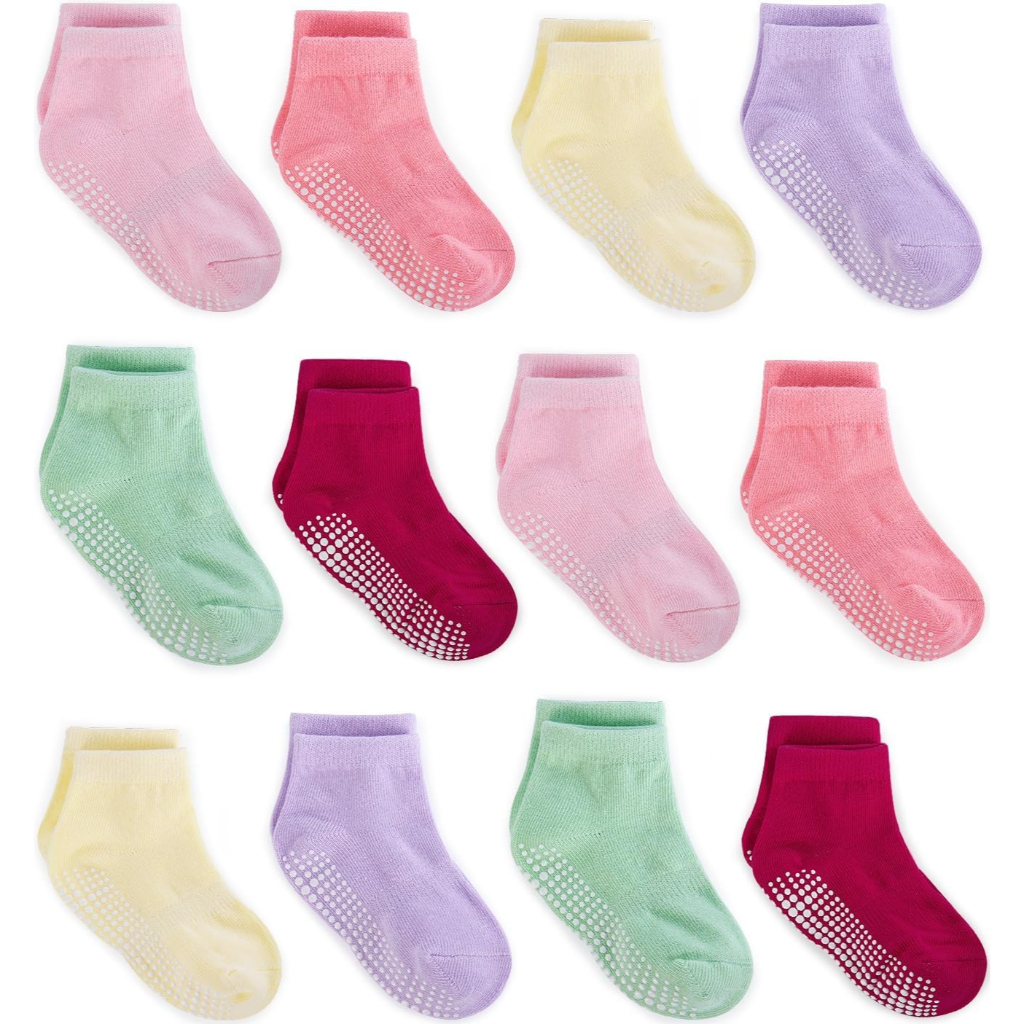 Pack Of 12 Baby Grip Socks With Non Skid Soles For Infants Toddlers And Kids