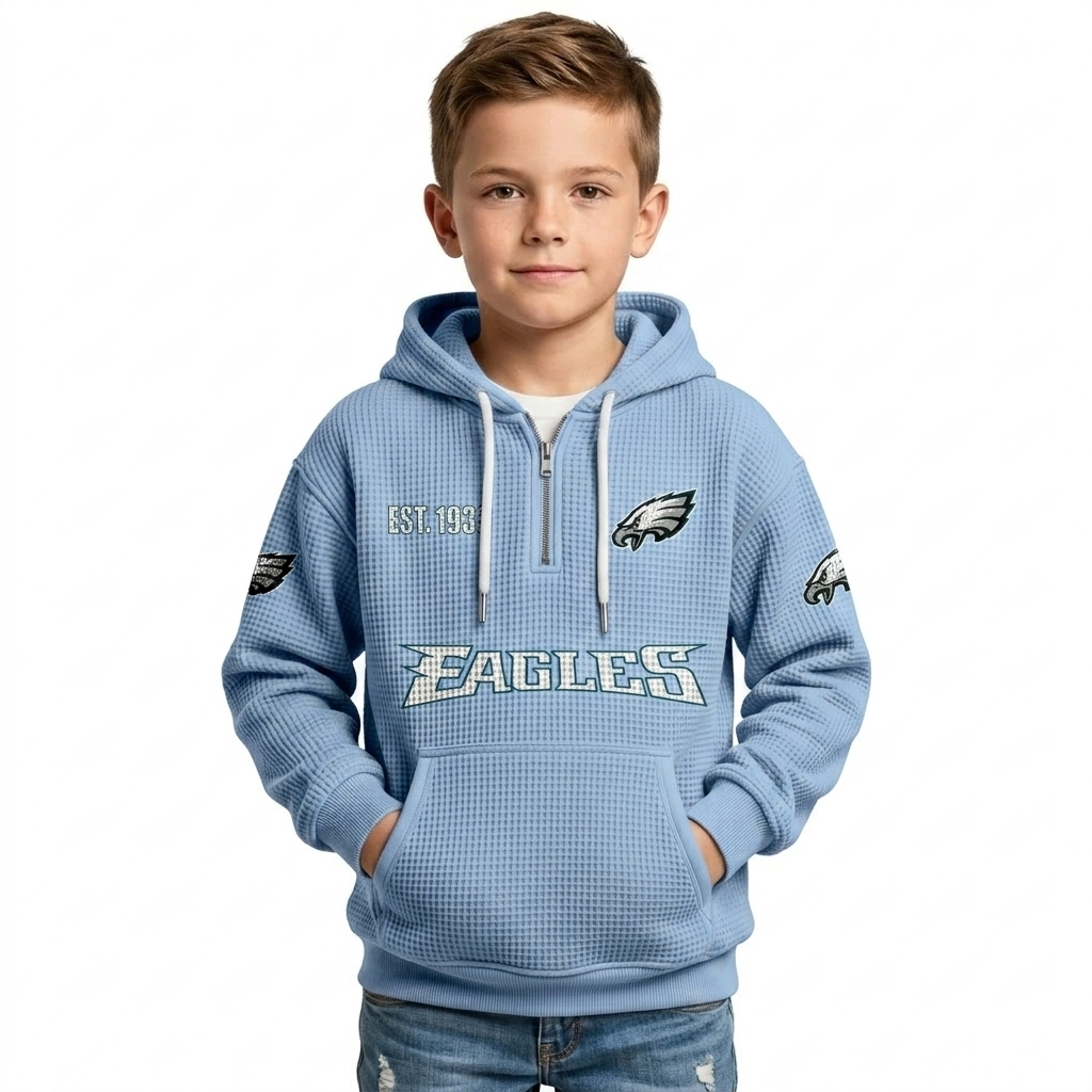 Philadelphia Eagles Football Team Themed Waffle Quarter Zip Hoodie For Kids