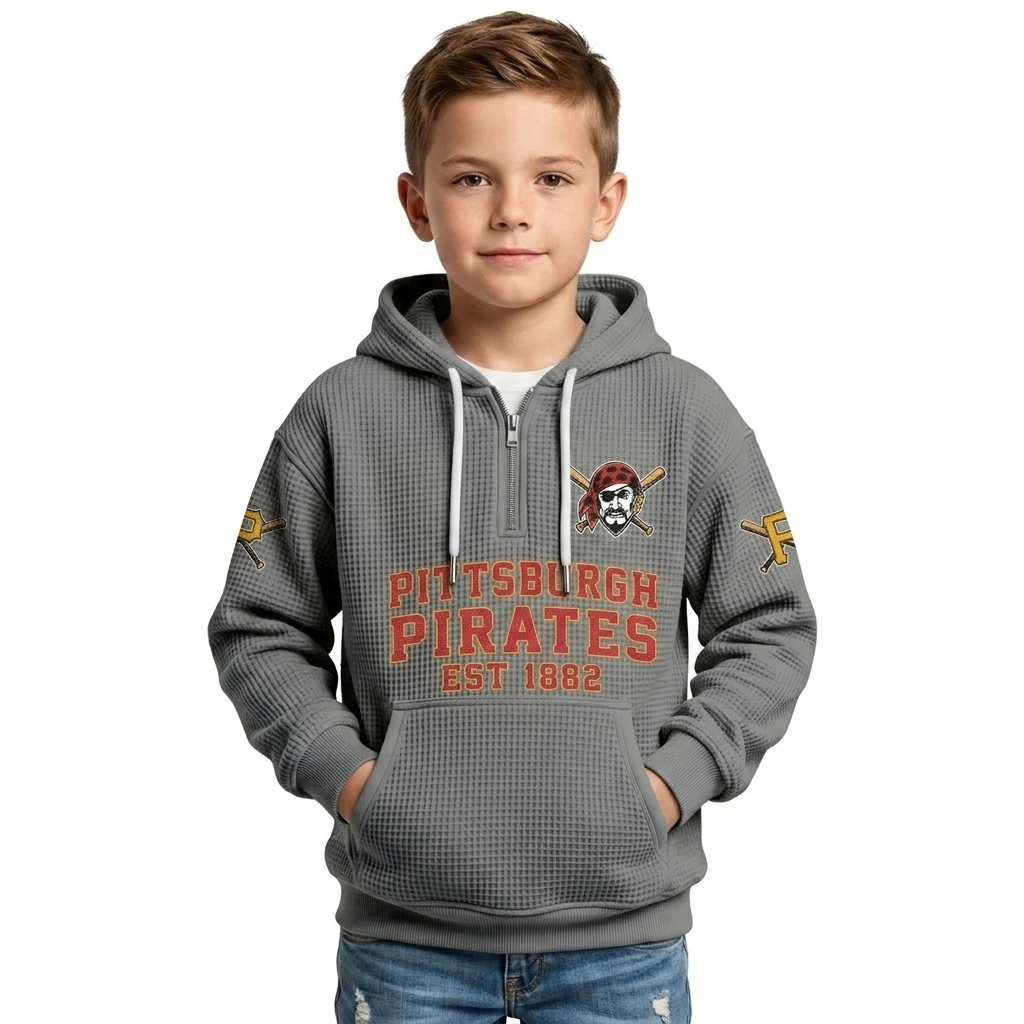 Pittsburgh Pirates EST 1882 Printed Waffle Quarter Zip Baseball Fan Hoodie For Kids