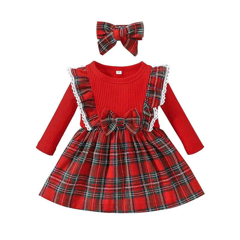 Plaid Dress With Bow For Toddlers-Cozy Stroller