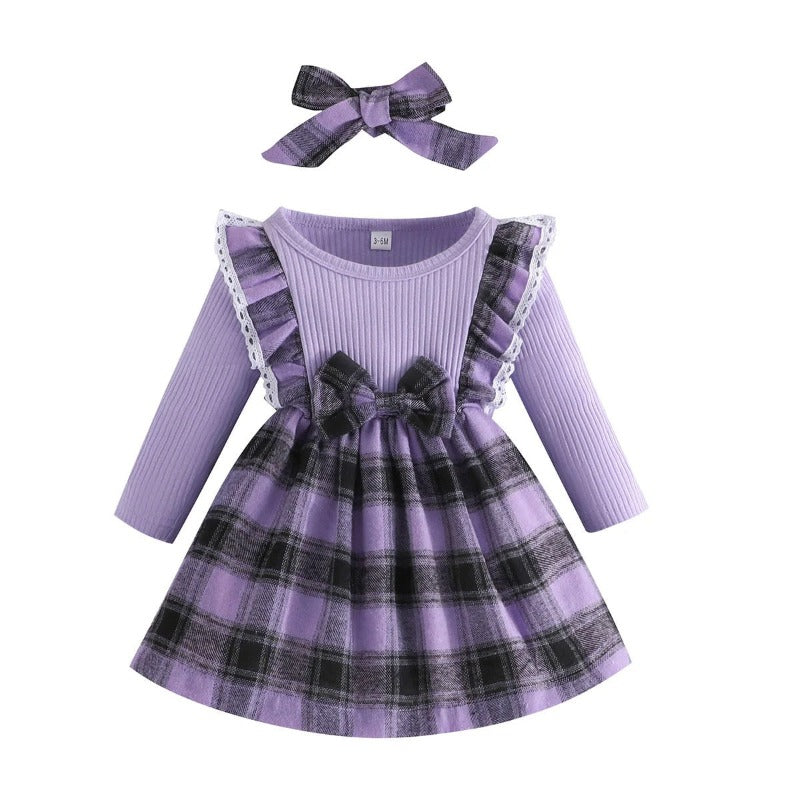 Plaid Dress With Bow For Toddlers-Cozy Stroller