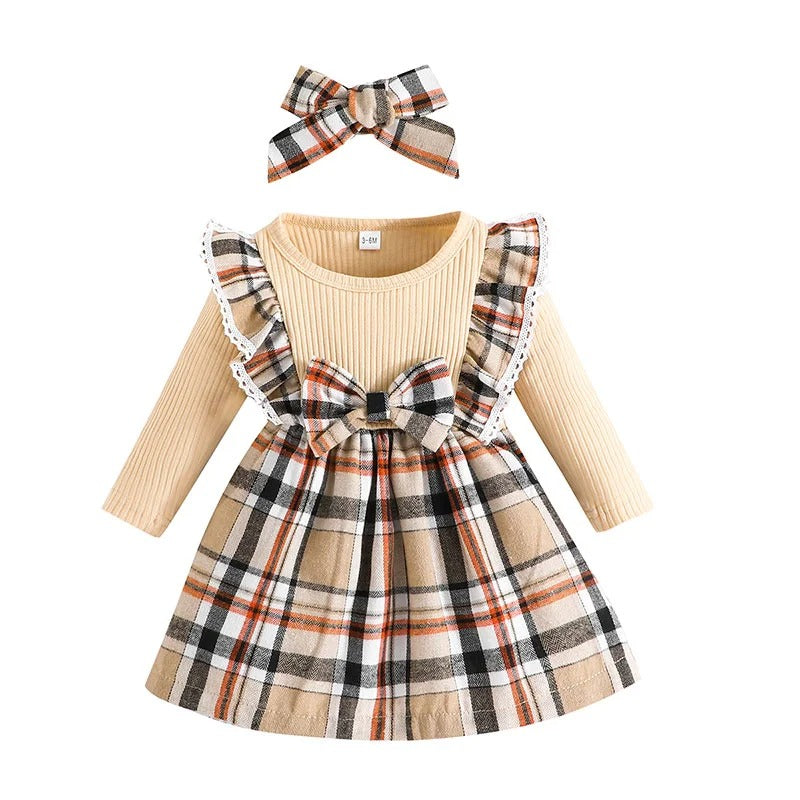 Plaid Dress With Bow For Toddlers-Cozy Stroller