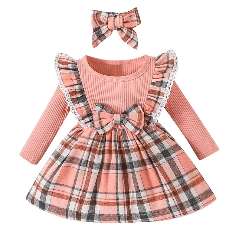 Plaid Dress With Bow For Toddlers-Cozy Stroller