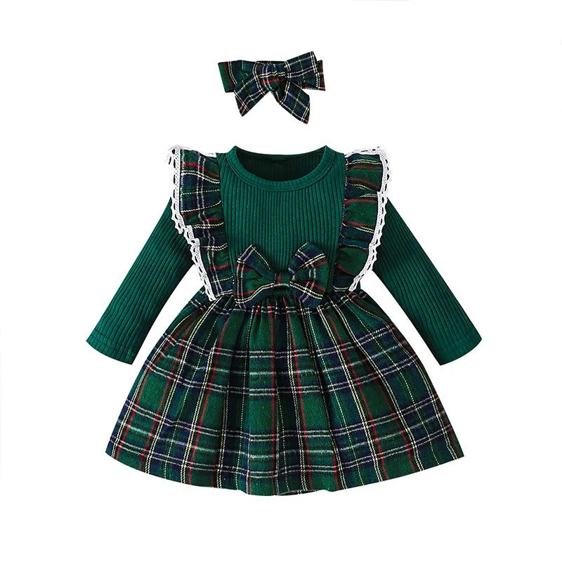 Plaid Dress With Bow For Toddlers-Cozy Stroller