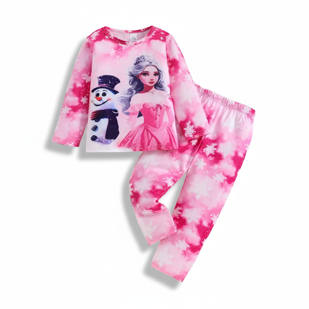 Princess Snowman Printed Kids Pajama Set