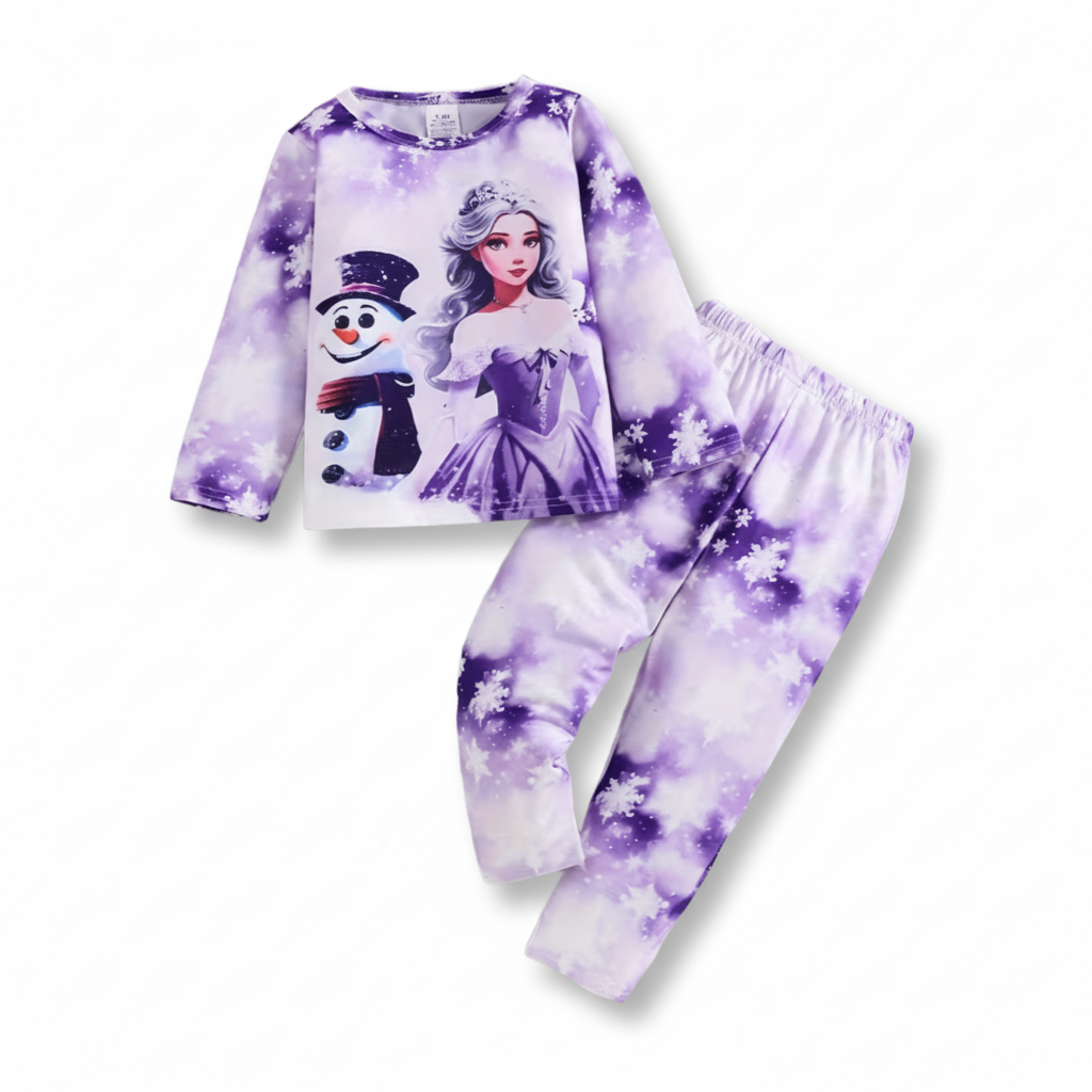 Princess Snowman Printed Kids Pajama Set