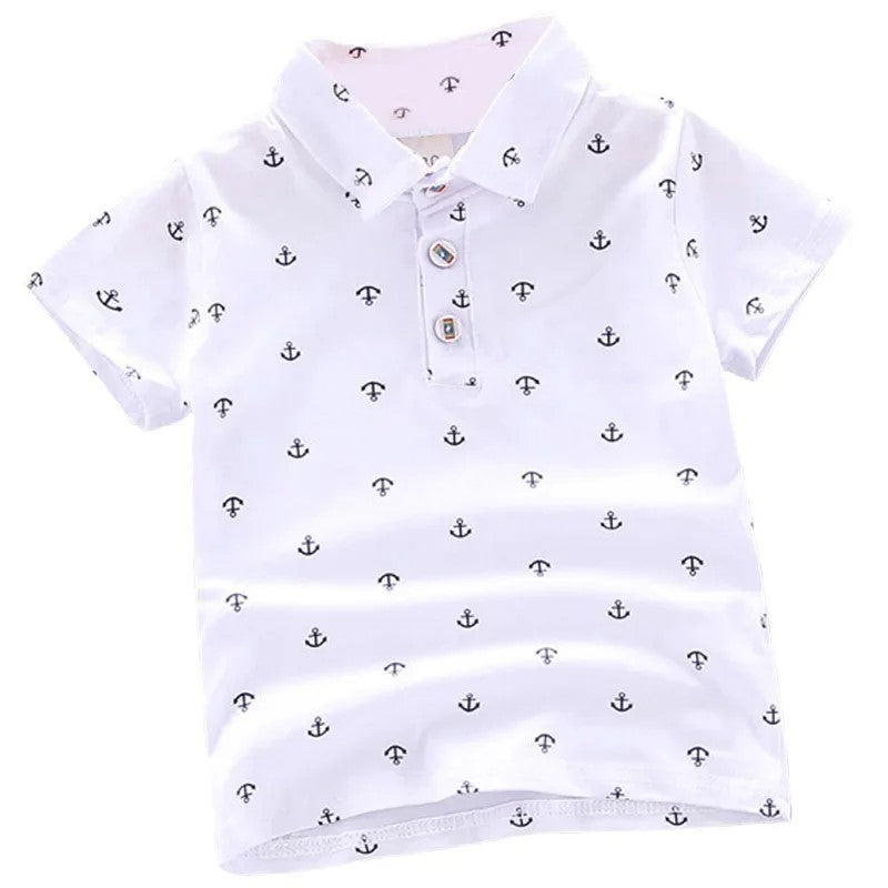 Print Short Sleeve Collar Tshirt-Cozy Stroller