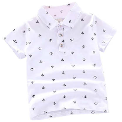 Print Short Sleeve Collar Tshirt-Cozy Stroller