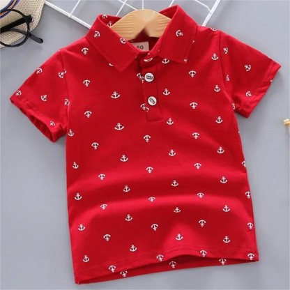 Print Short Sleeve Collar Tshirt-Cozy Stroller