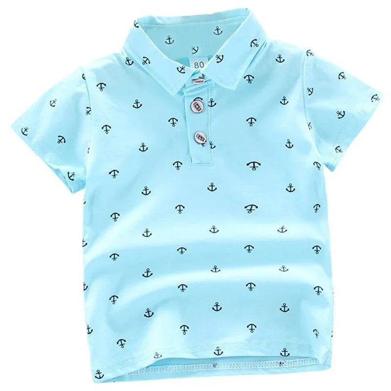 Print Short Sleeve Collar Tshirt-Cozy Stroller