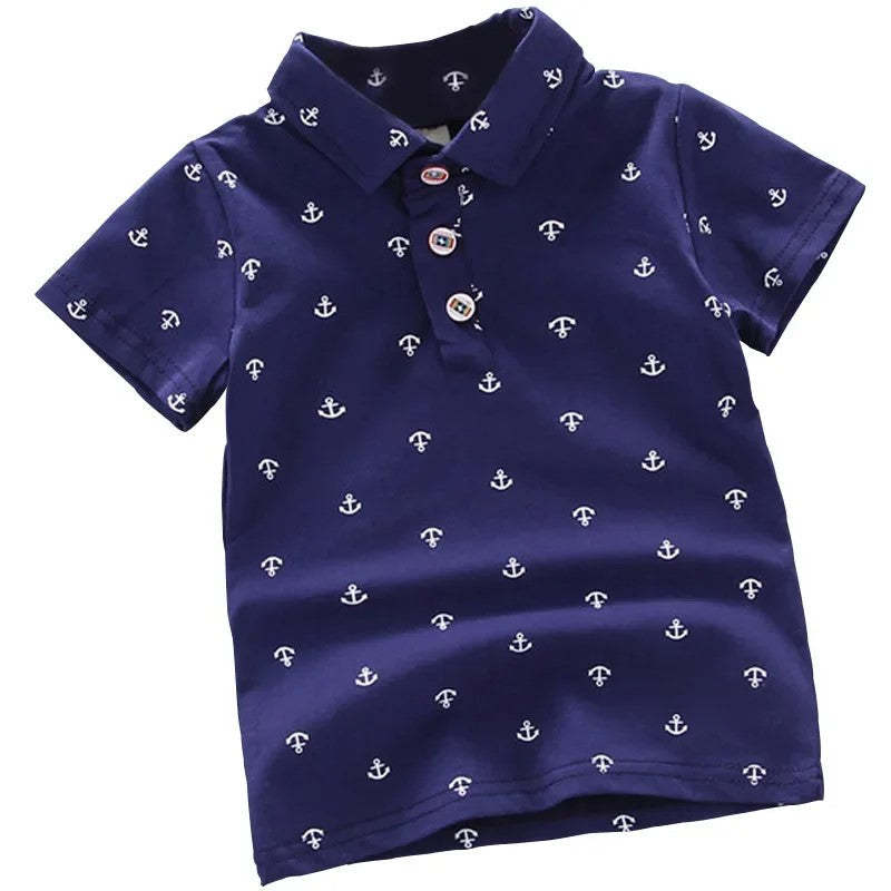 Print Short Sleeve Collar Tshirt-Cozy Stroller
