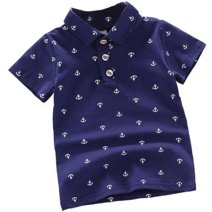 Print Short Sleeve Collar Tshirt-Cozy Stroller
