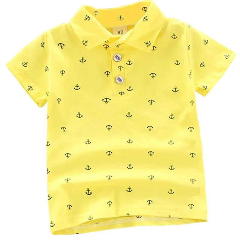 Print Short Sleeve Collar Tshirt-Cozy Stroller