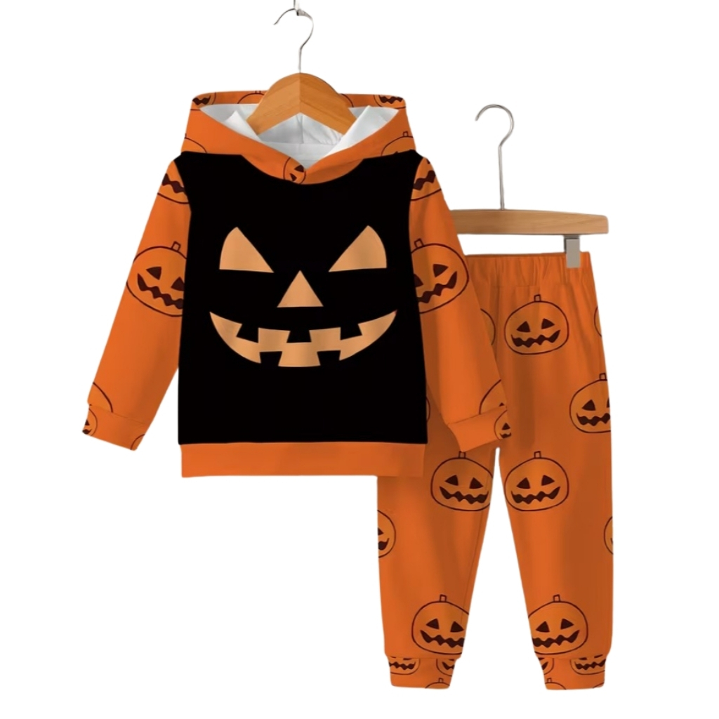 Pumpkin Print Hoodie And Pants Set