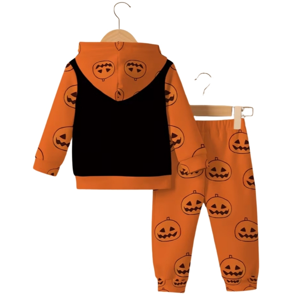 Pumpkin Print Hoodie And Pants Set