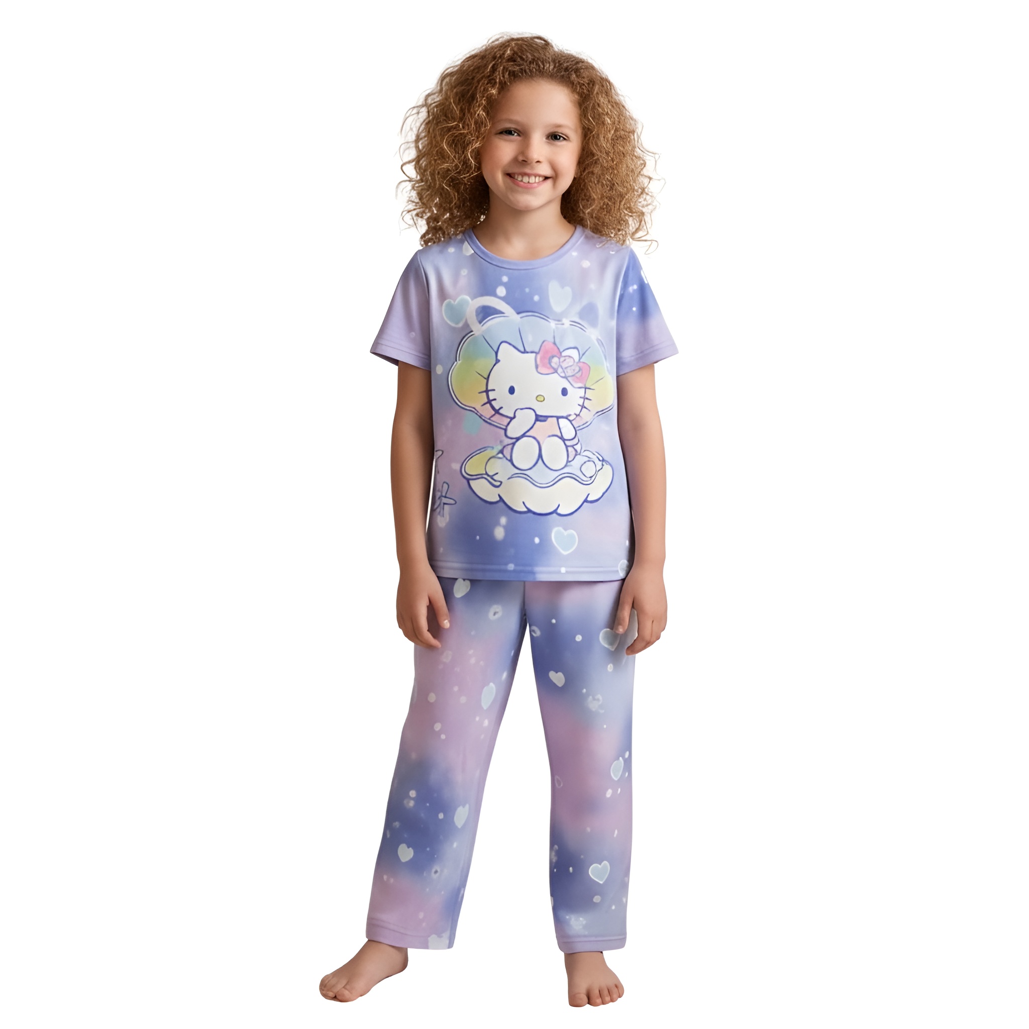 Retardant Night Light Cartoon Print Pajama Set For Girls