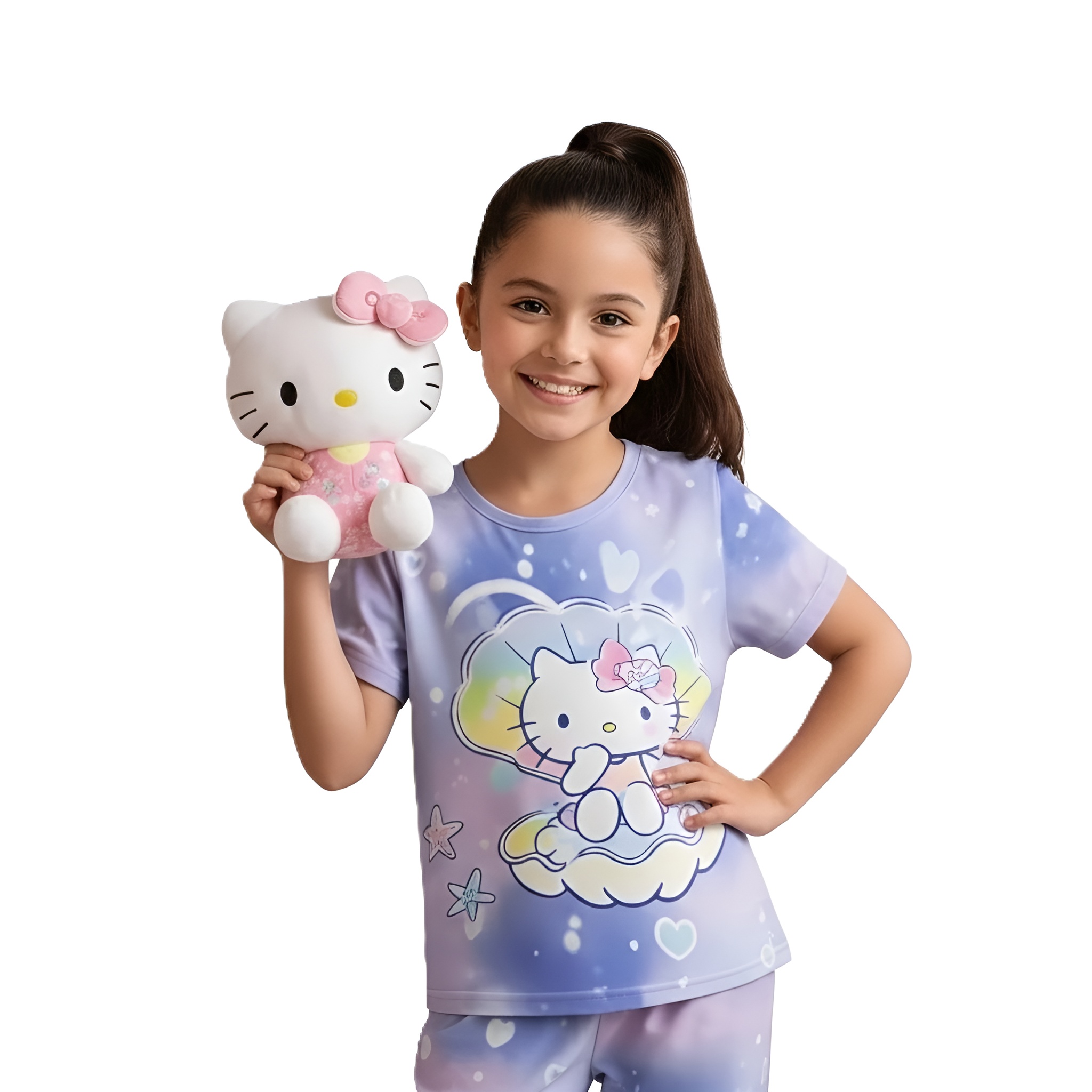 Retardant Night Light Cartoon Print Pajama Set For Girls