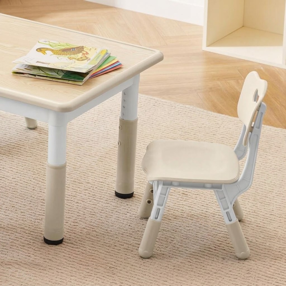 Kids Height Adjustable Study Table And Chairs Set With Graffiti Desktop For Kids Ages 38