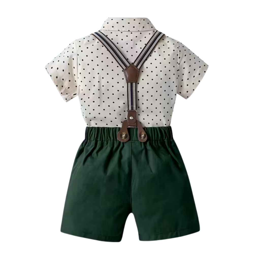 Short Sleeved Collared Shirt With Bow Tie And Shorts 2 Piece Set For Boys