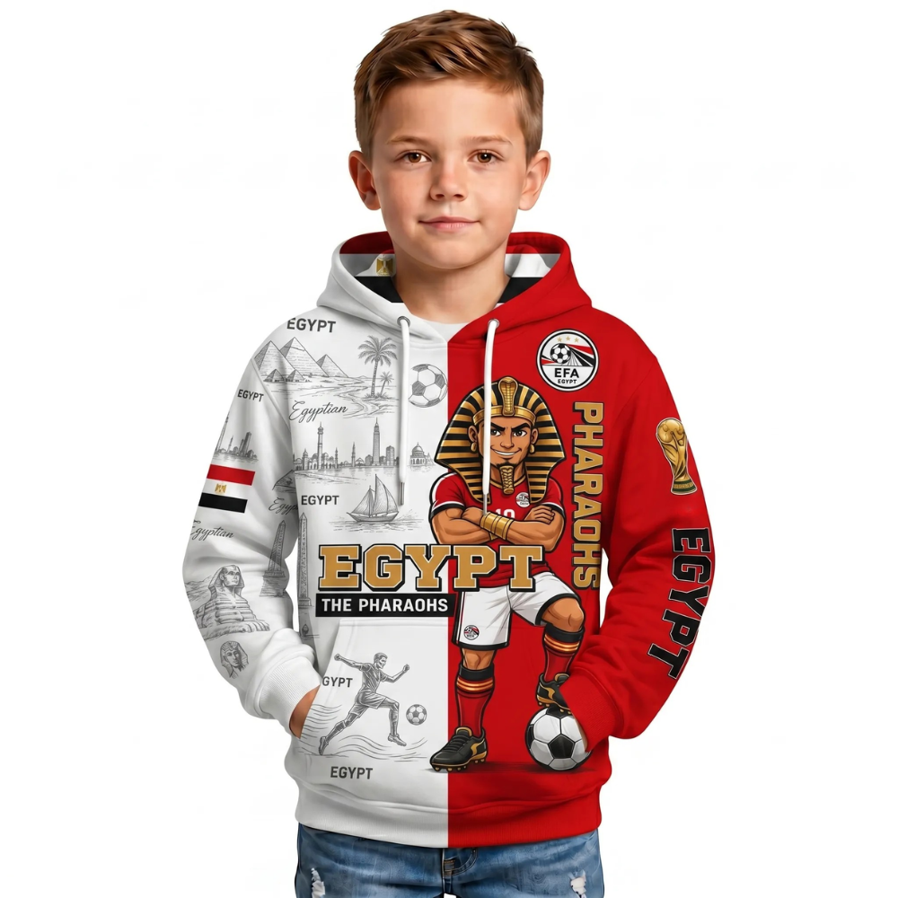 Egypt Football Themed All Over Printed Hoodie For Kids