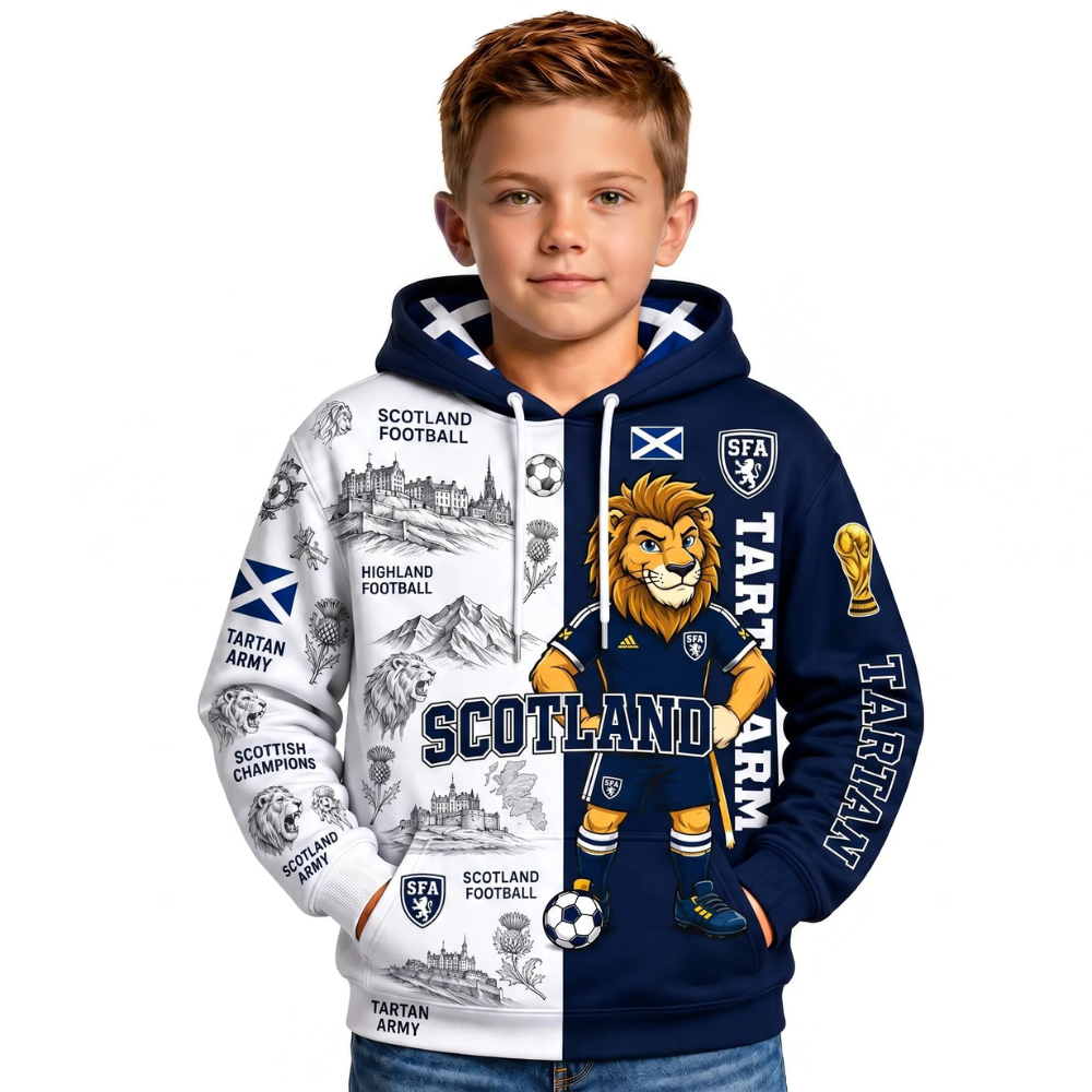 Scotland Football Themed All Over Printed Hoodie For Kids