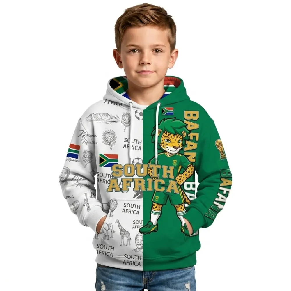 South Africa Football Themed All Over Printed Hoodie For Kids
