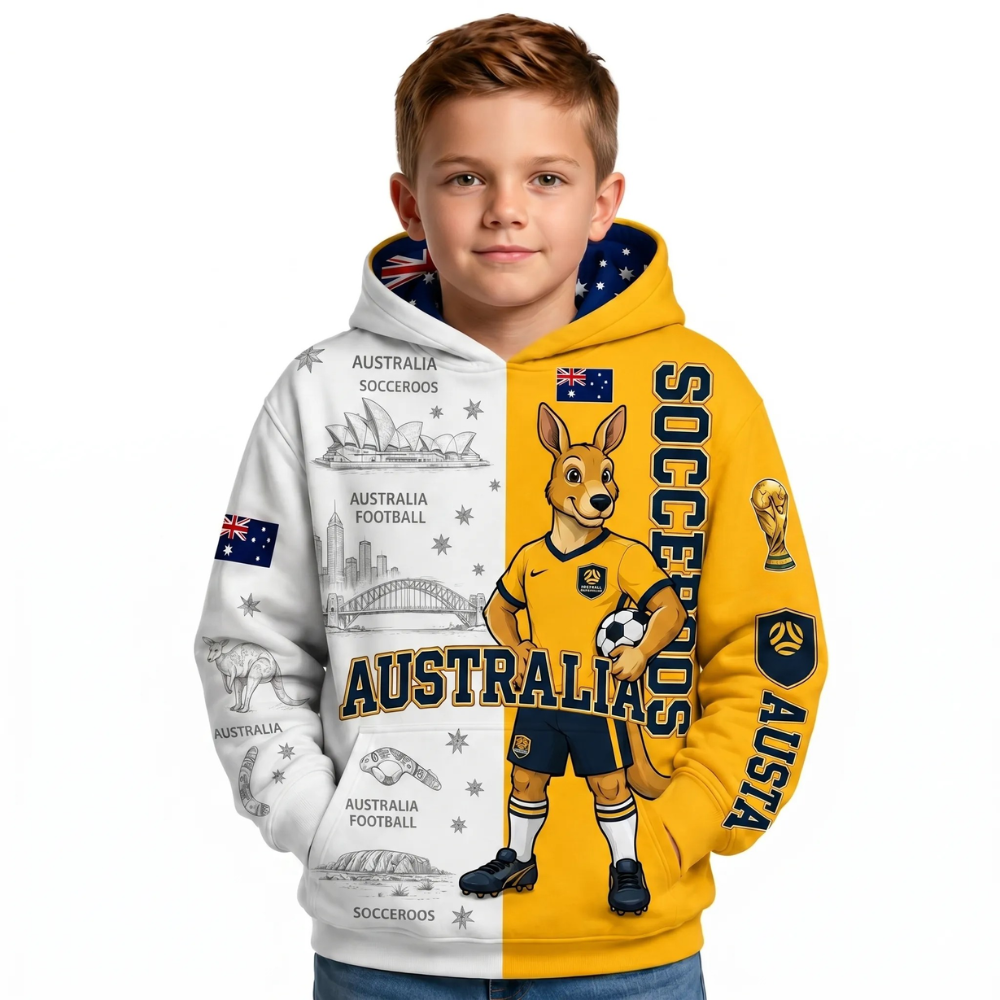 Australia Football Themed All Over Printed Hoodie For Kids