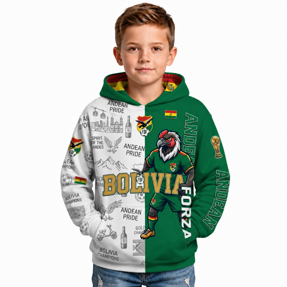 Bolivia Football Themed All Over Printed Hoodie For Kids