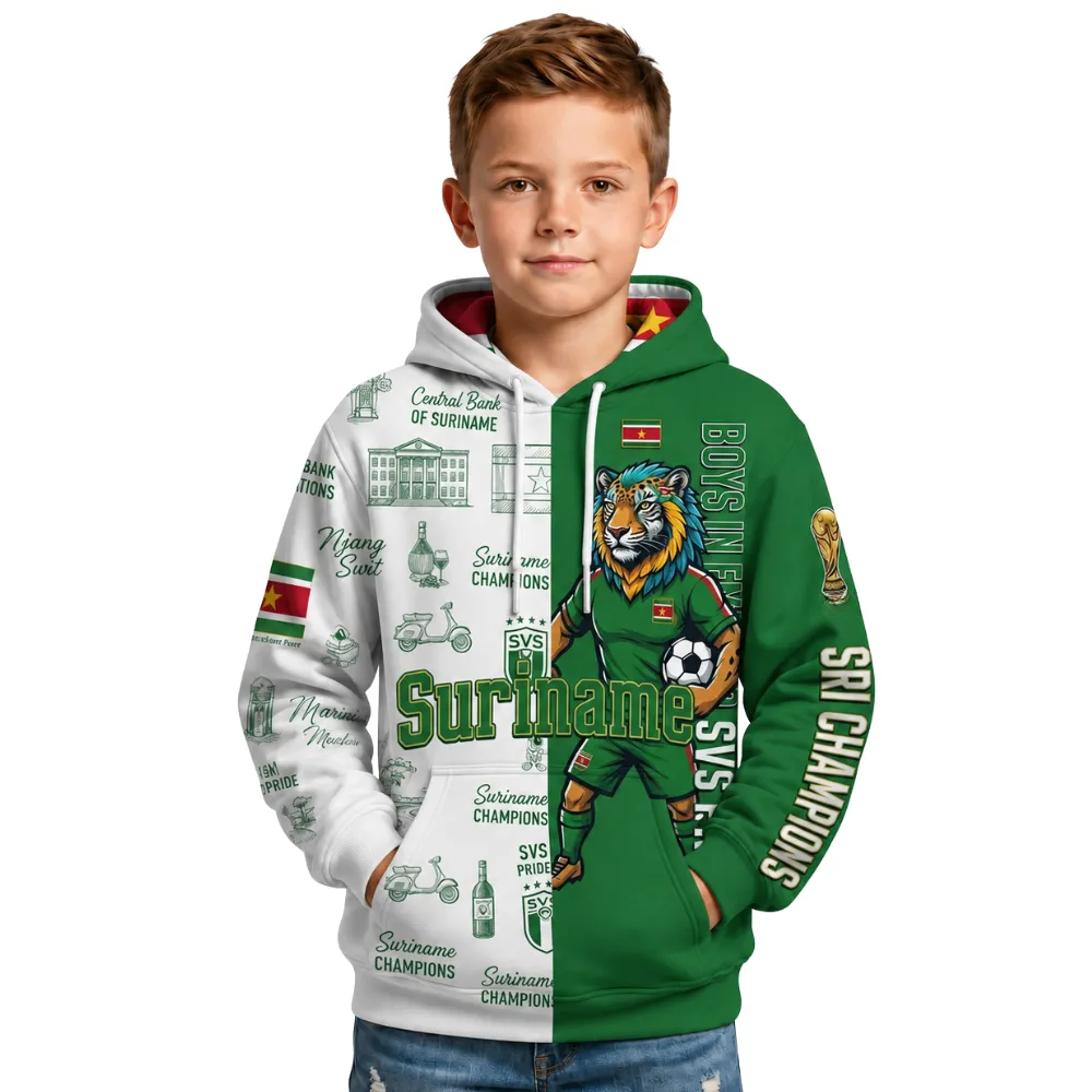 Suriname Football Themed All Over Printed Hoodie For Kids