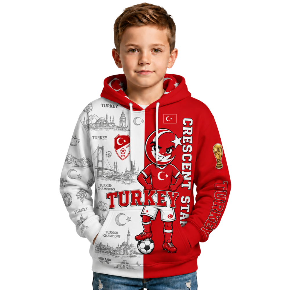 Turkey Football Themed All Over Printed Hoodie For Kids