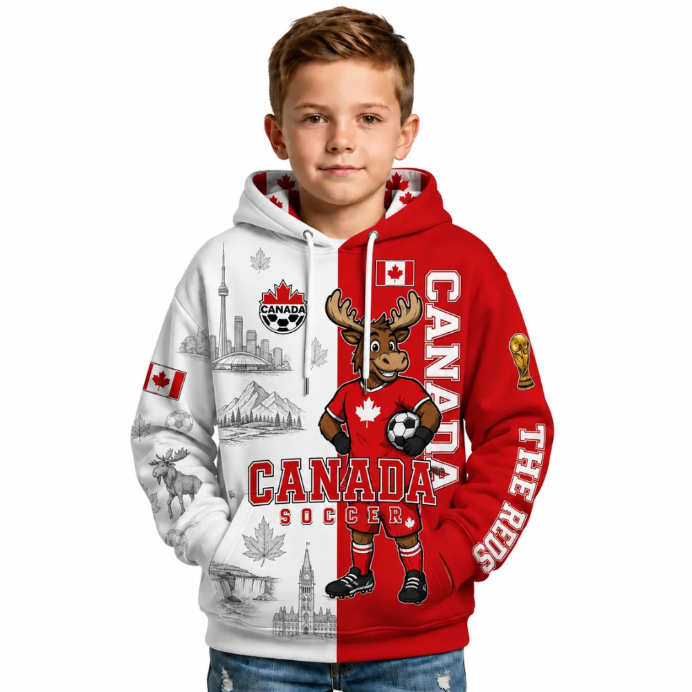 Canada Football Themed All Over Printed Hoodie For Kids