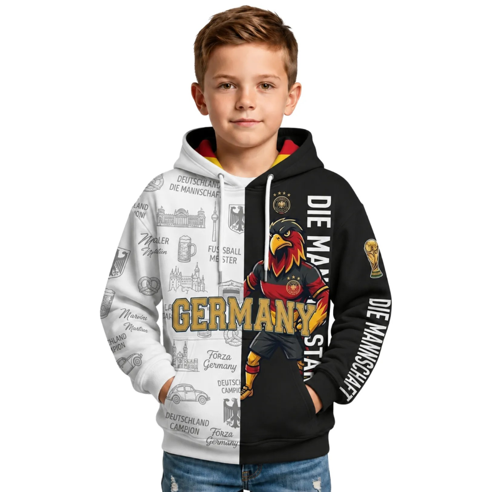Germany Football Themed All Over Printed Hoodie For Kids