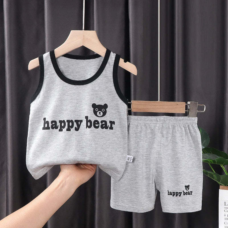 Teddy Print Sleeveless T Shirts Shorts Set-Cozy Stroller