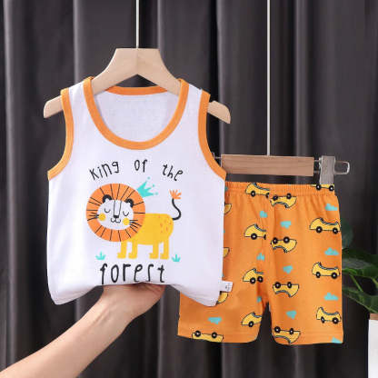 Teddy Print Sleeveless T Shirts Shorts Set-Cozy Stroller