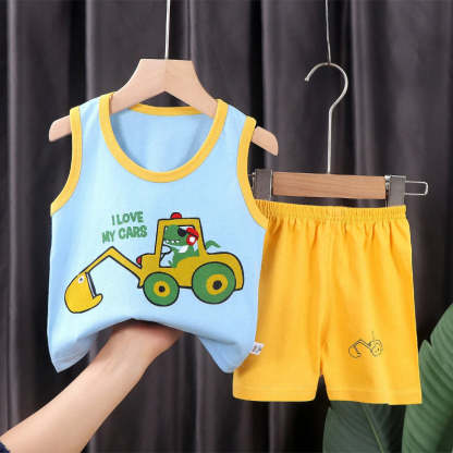 Teddy Print Sleeveless T Shirts Shorts Set-Cozy Stroller