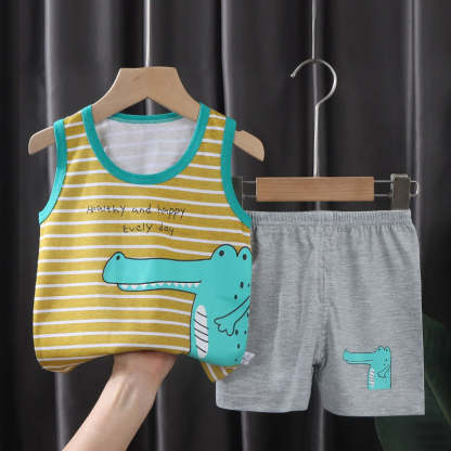 Teddy Print Sleeveless T Shirts Shorts Set-Cozy Stroller