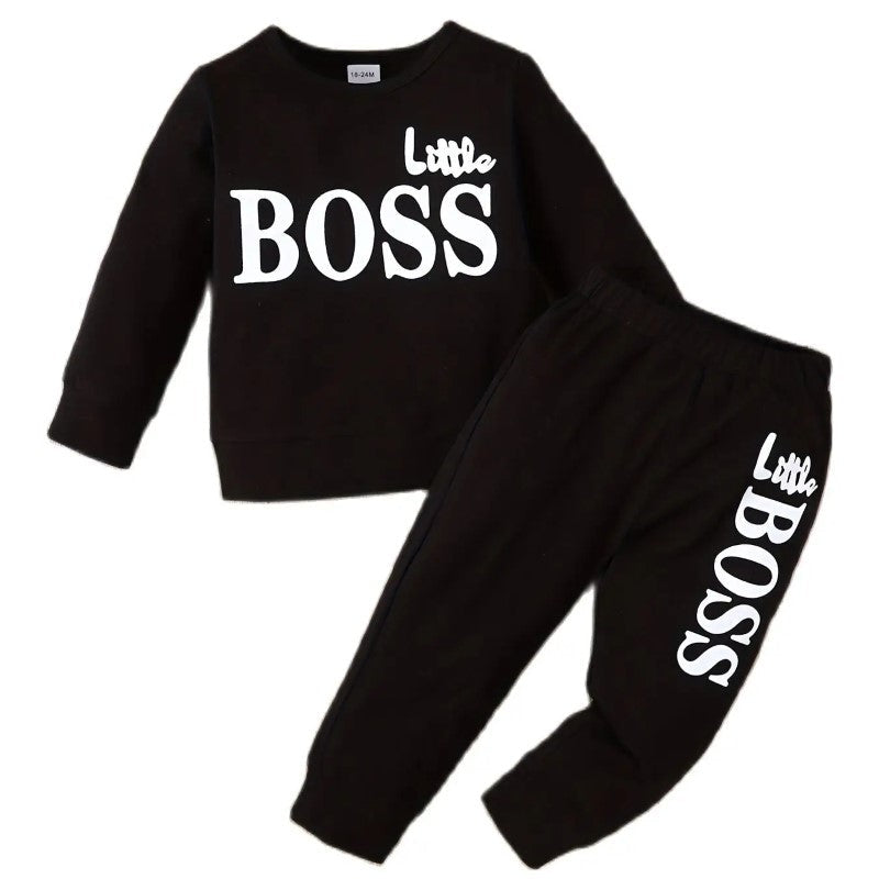 Solid Long Sleeves Letter Print Top And Pants-Cozy Stroller