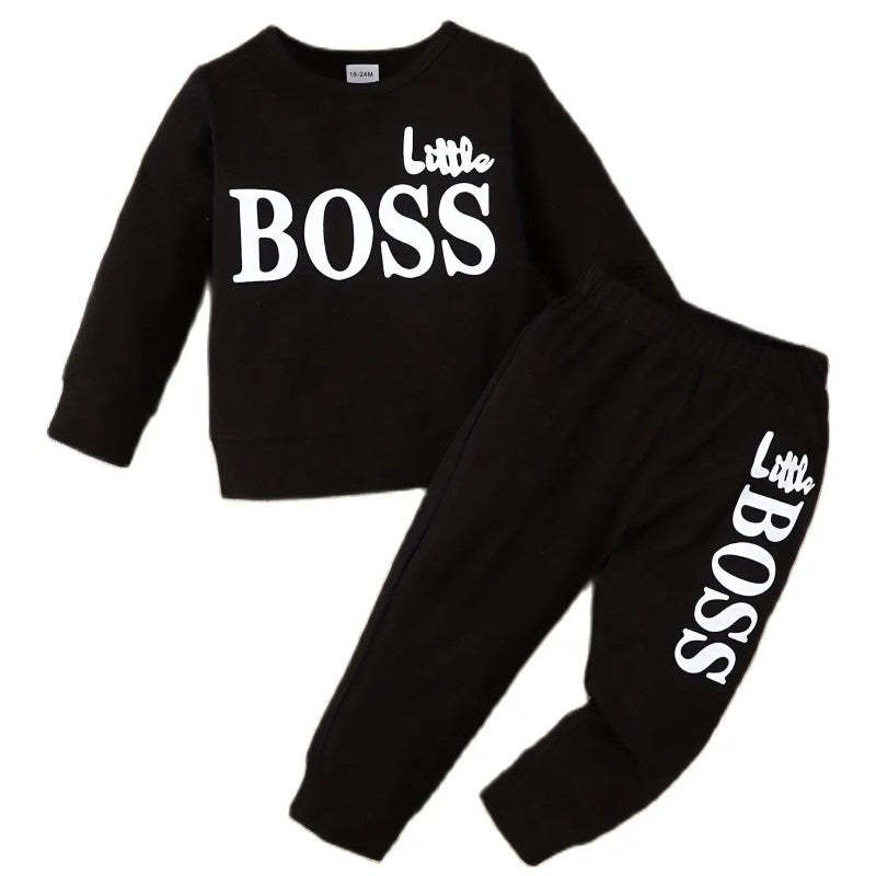 Solid Long Sleeves Letter Print Top And Pants-Cozy Stroller