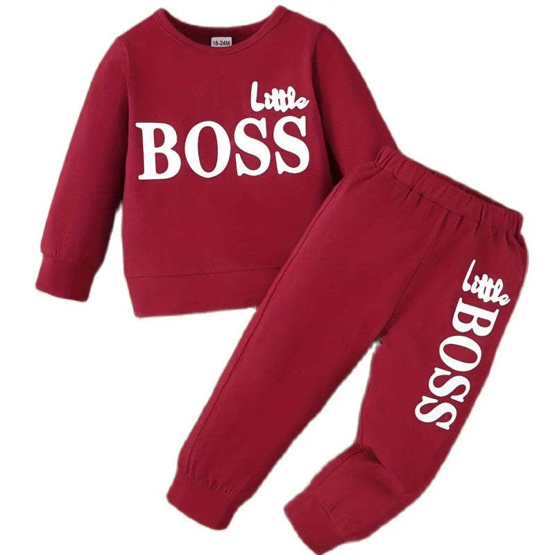 Solid Long Sleeves Letter Print Top And Pants-Cozy Stroller
