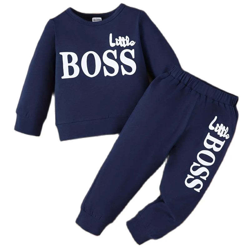 Solid Long Sleeves Letter Print Top And Pants-Cozy Stroller