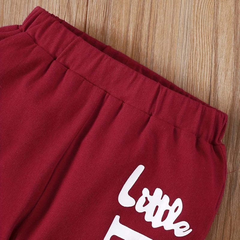 Solid Long Sleeves Letter Print Top And Pants-Cozy Stroller