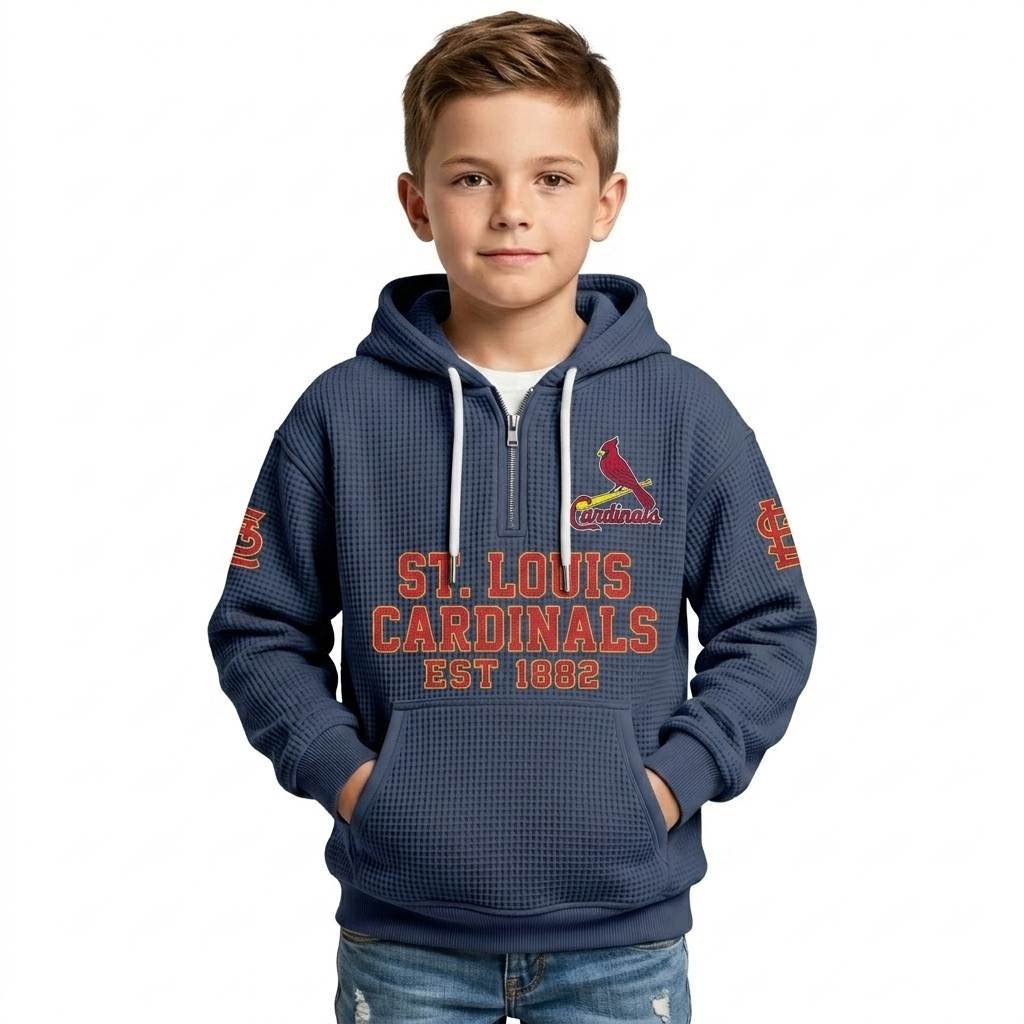 St. Louis Cardinals EST 1882 Printed Waffle Quarter Zip Baseball Fan Hoodie For Kids