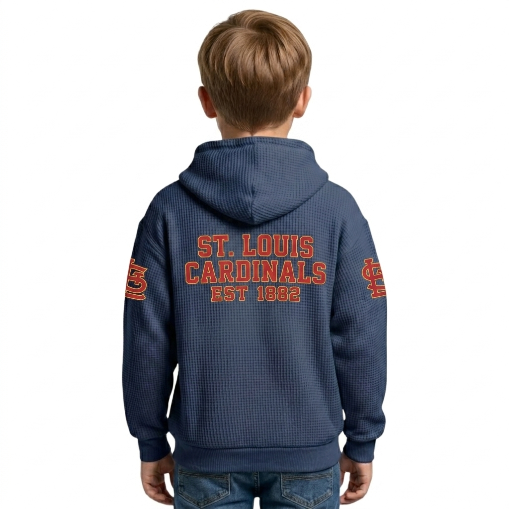 St. Louis Cardinals EST 1882 Printed Waffle Quarter Zip Baseball Fan Hoodie For Kids