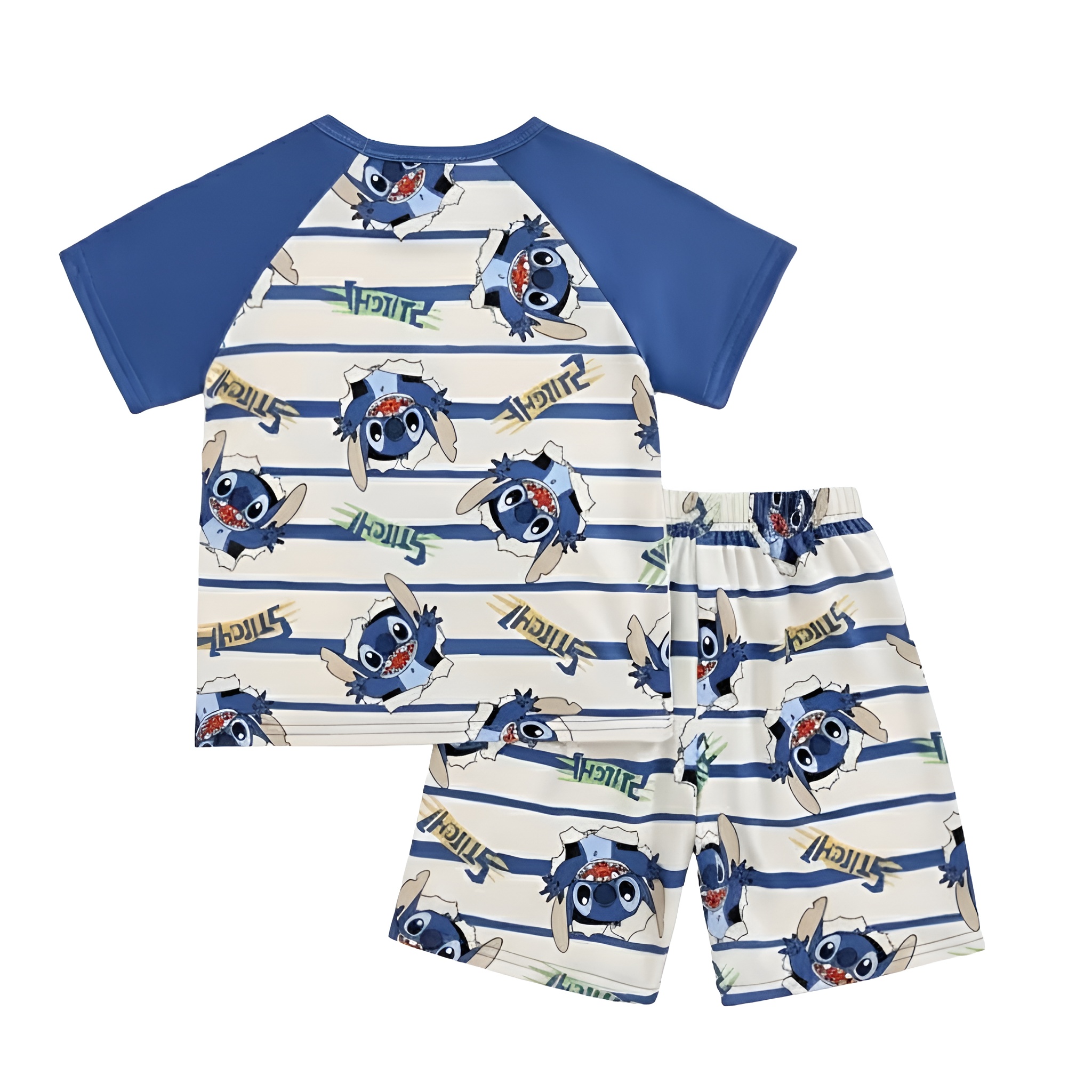 Stitch Cartoon Print Short Sleeve Pajama Set For Boys