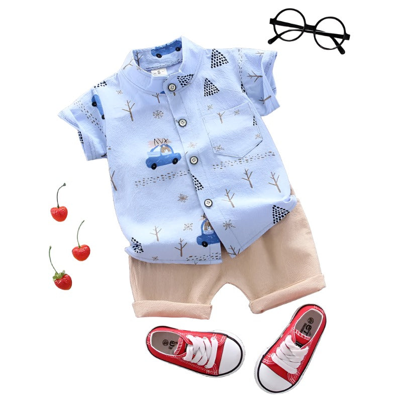 Casual Round Collar Shirt And Shorts Set-Cozy Stroller