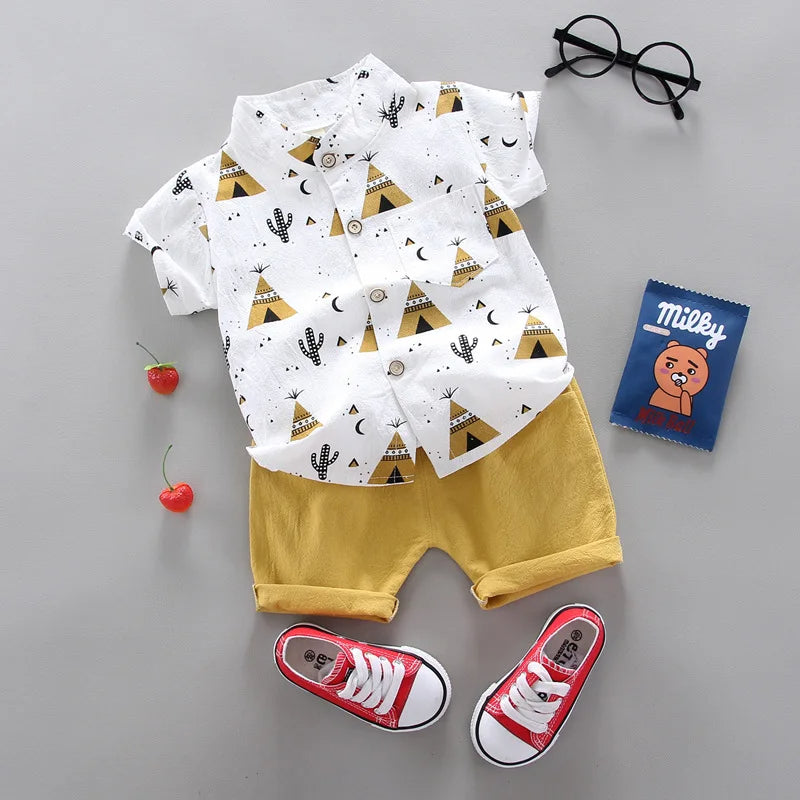 Casual Round Collar Shirt And Shorts Set-Cozy Stroller