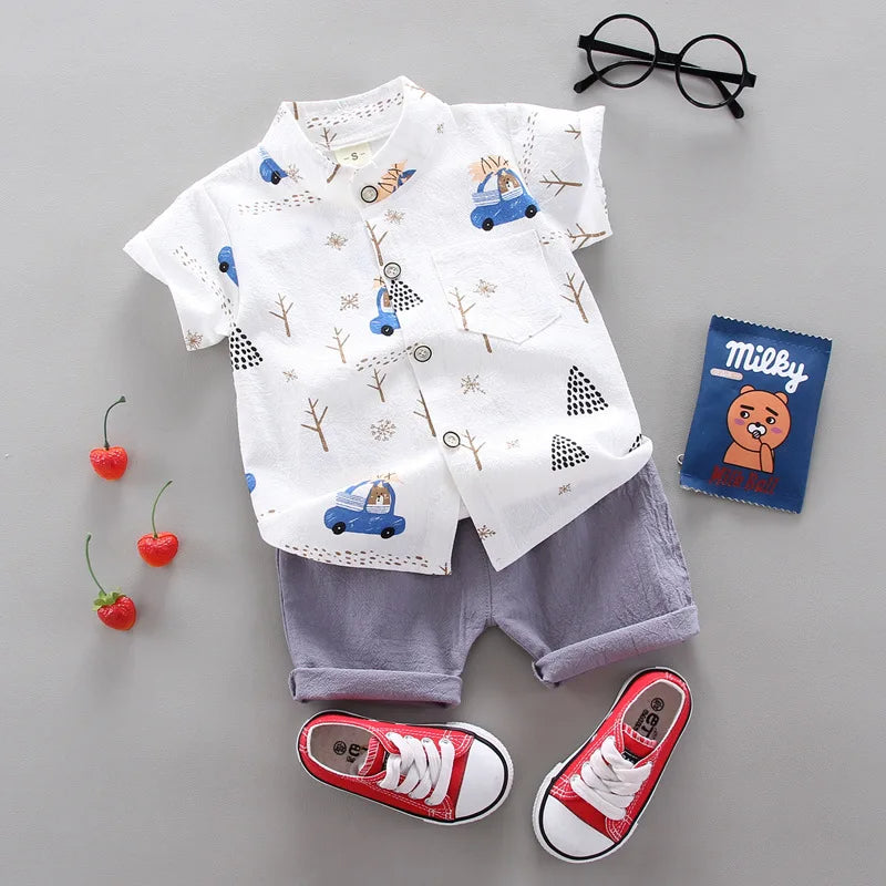 Printed Short Sleeve Shirt And Shorts Set-Cozy Stroller