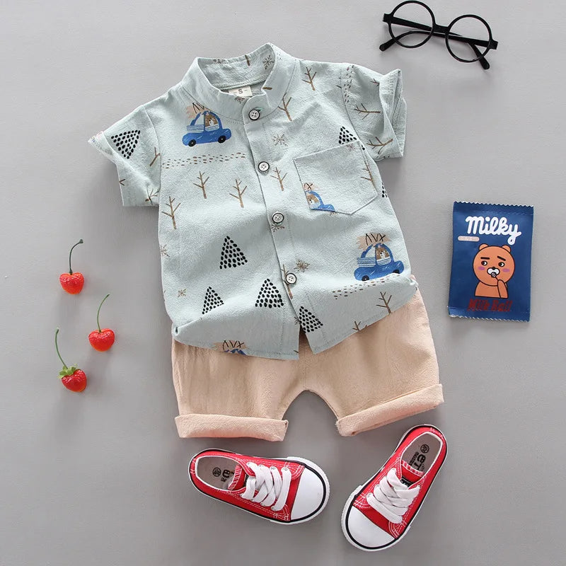 Casual Round Collar Shirt And Shorts Set-Cozy Stroller